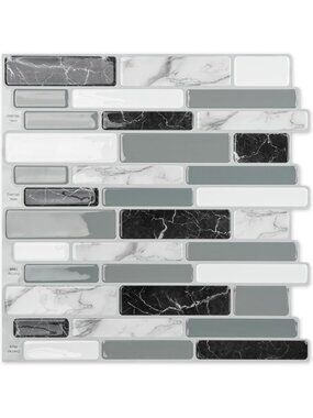 Peel and Stick Marble Grey Backsplash Tiles - 20 Self-Adhesive 12"x12" Sheets